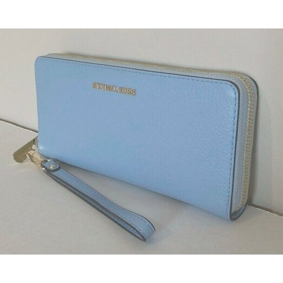 S Michael Kors Continental Wallet Wristlet Pale Blue Leather 35T7GTVE7L NWT - Picture 2 of 6